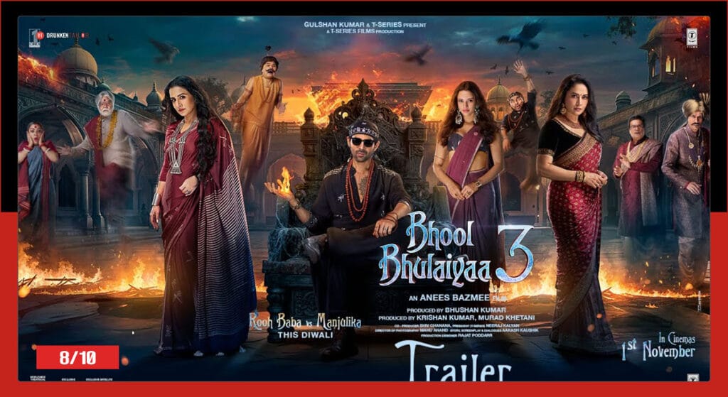 Bhool Bhulaiyaa 3 is on number 8 on top 10 bollywood movies of 2024
